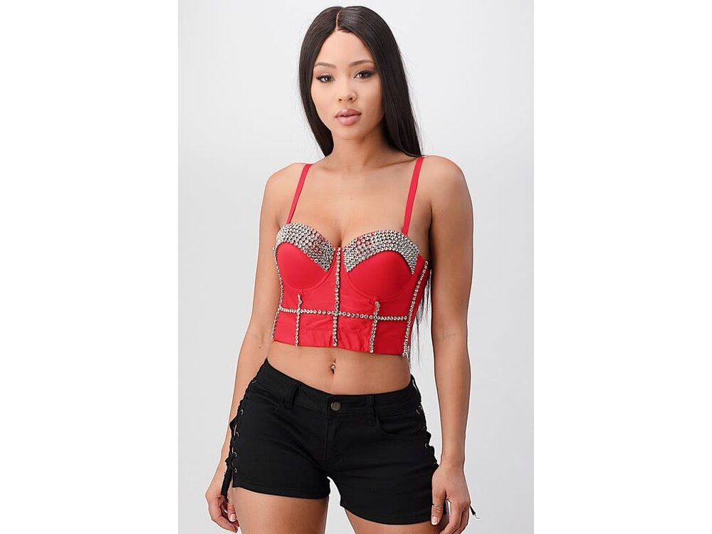 Rhinestone Satin Bustier with Extra Embellishment on Cups