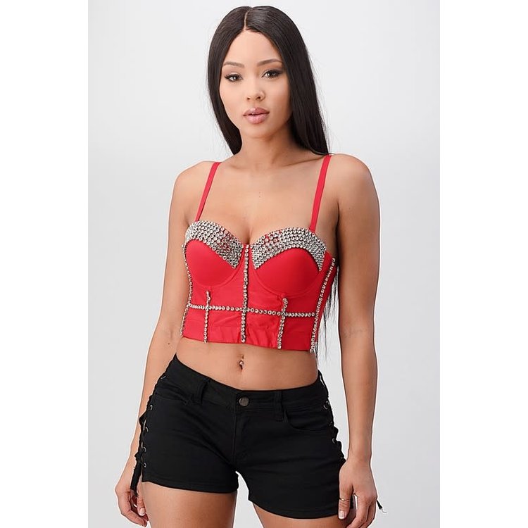 Rhinestone Satin Bustier with Extra Embellishment on Cups