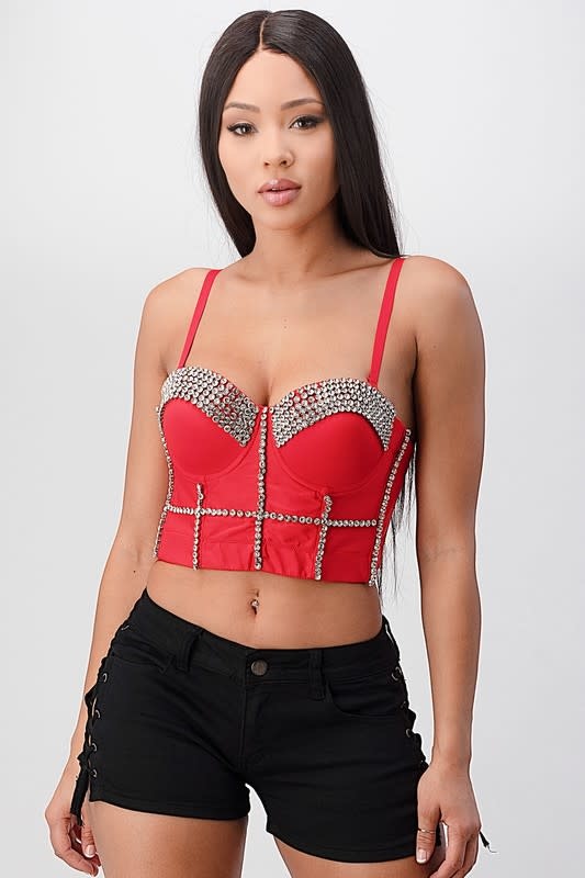 Rhinestone Satin Bustier with Extra Embellishment on Cups