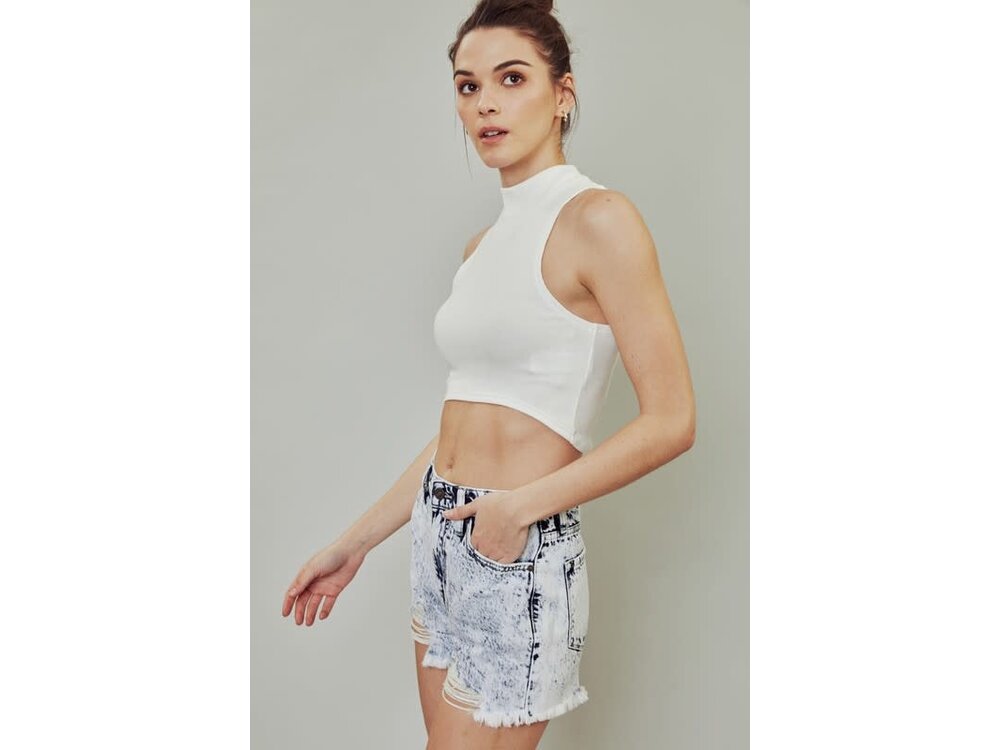 KanCan Acid Wash High Rise Mom Short with Distressed Hem KC9145AC