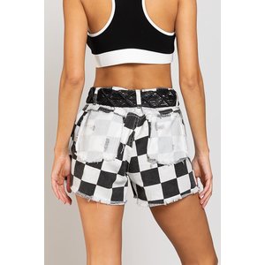 Pol Checkered Distressed Shorts with Color Block Pocket