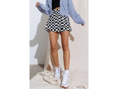 Checkered Skater Skirt with Button Detail and Hidden Shorts