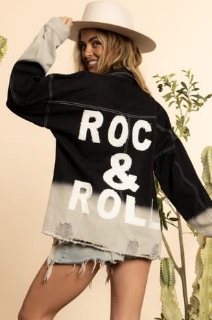 "Rock and Roll" Graphic Print Denim Jacket