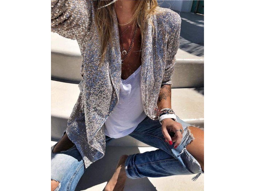 Sequin Fly-Away Blazer Jacket