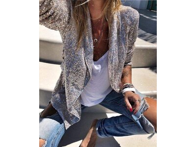Sequin Fly-Away Blazer Jacket