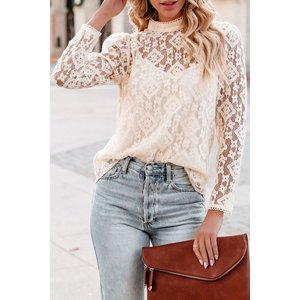 Mock Neck Geometric Floral Lace Long Sleeve with Cami