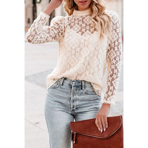 Mock Neck Geometric Floral Lace Long Sleeve with Cami Mock Neck Geometric Floral Lace Long Sleeve with Cami