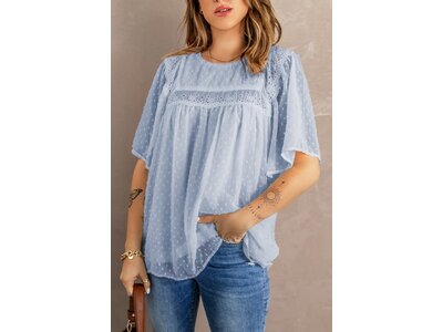 Square Neck Flowy Short Sleeve with Dot Texture