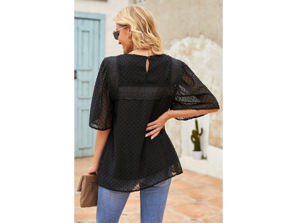 Square Neck Flowy Short Sleeve with Dot Texture