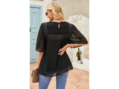 Square Neck Flowy Short Sleeve with Dot Texture