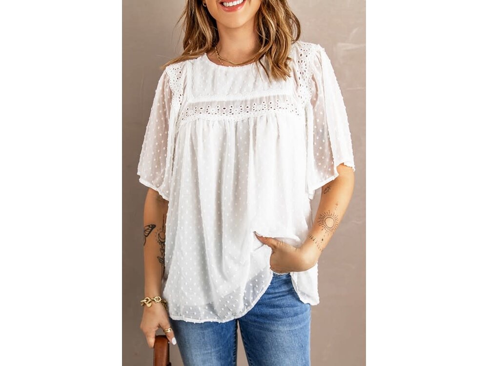 Square Neck Flowy Short Sleeve with Dot Texture