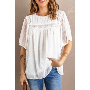 Square Neck Flowy Short Sleeve with Dot Texture