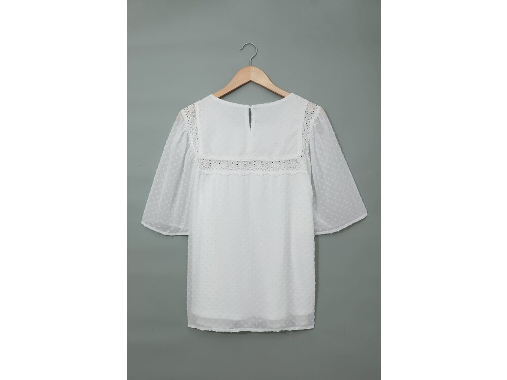 Square Neck Flowy Short Sleeve with Dot Texture