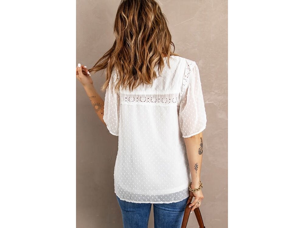 Square Neck Flowy Short Sleeve with Dot Texture