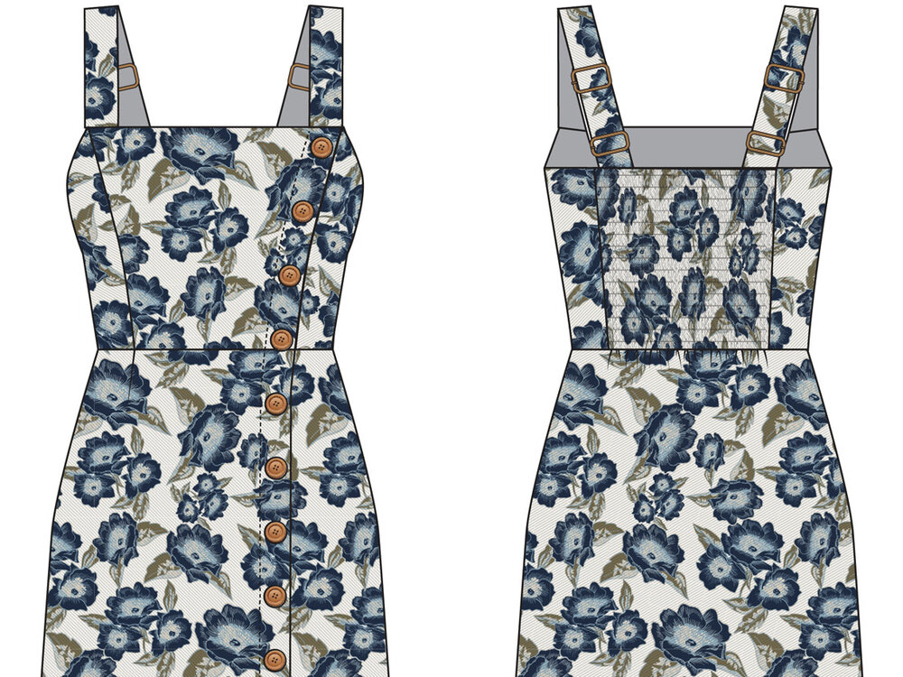 Rock and Roll Denim R&RD Blue Floral Dress with Button Detail