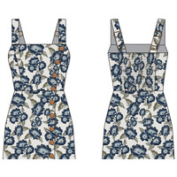 R&RD Blue Floral Dress with Button Detail
