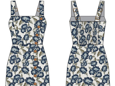 Rock and Roll Denim R&RD Blue Floral Dress with Button Detail