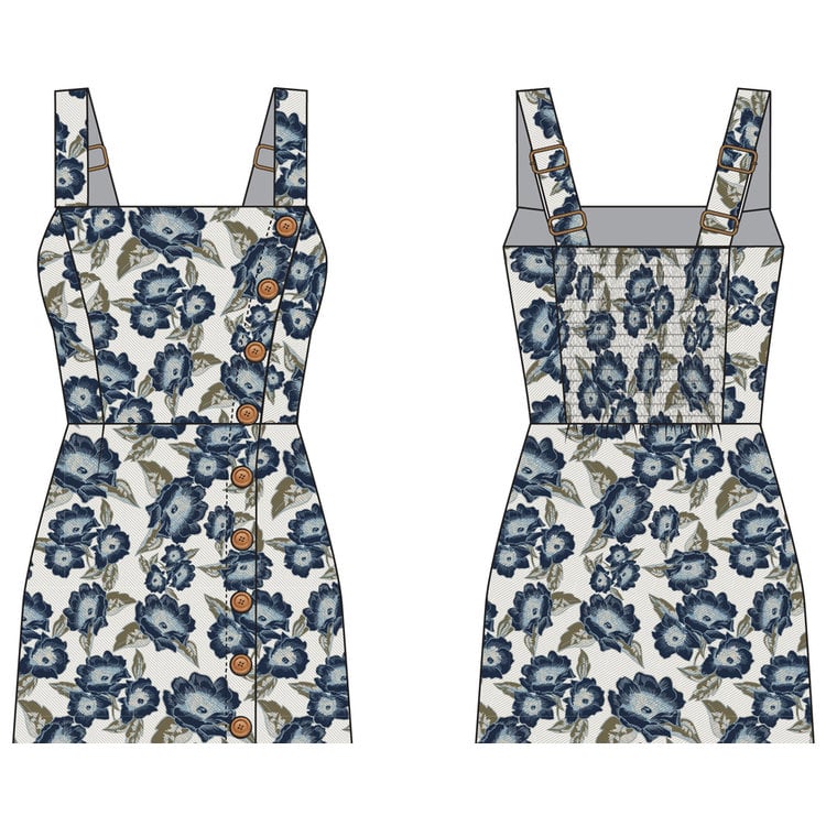 Rock and Roll Denim R&RD Blue Floral Dress with Button Detail