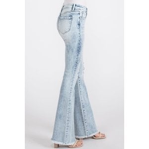 Petra153 Distressed Mid-Rise Flare with Frayed Hem