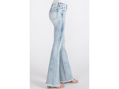 Petra153 Distressed Mid-Rise Flare with Frayed Hem