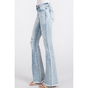 Petra153 Distressed Mid-Rise Flare with Frayed Hem
