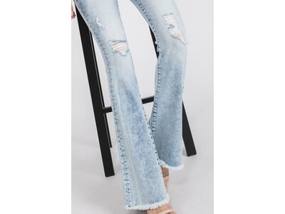 Petra153 Distressed Mid-Rise Flare with Frayed Hem