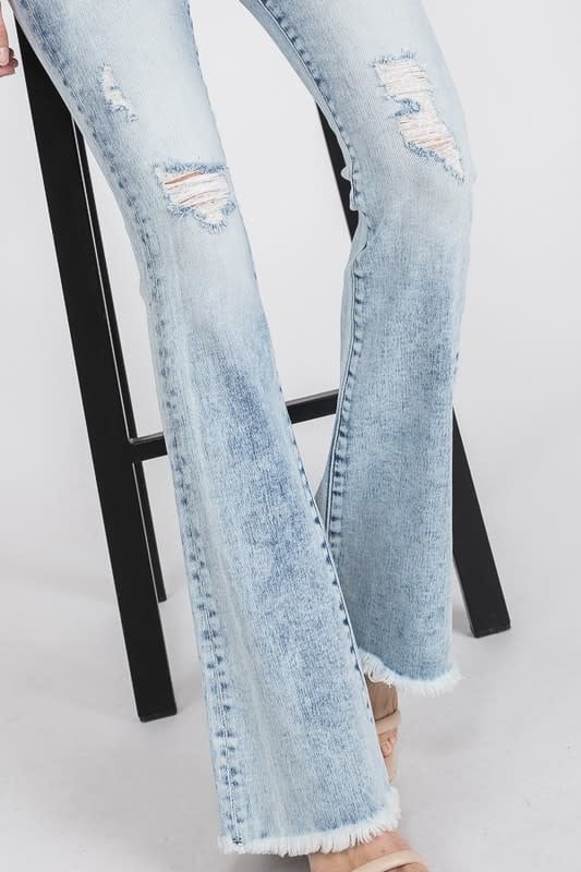 PETRA153 Kaitlyn High Rise Distressed Frayed Hem Super Flare Jeans – Simply  Me Boutique