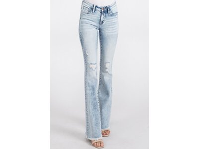 Petra153 Distressed Mid-Rise Flare with Frayed Hem