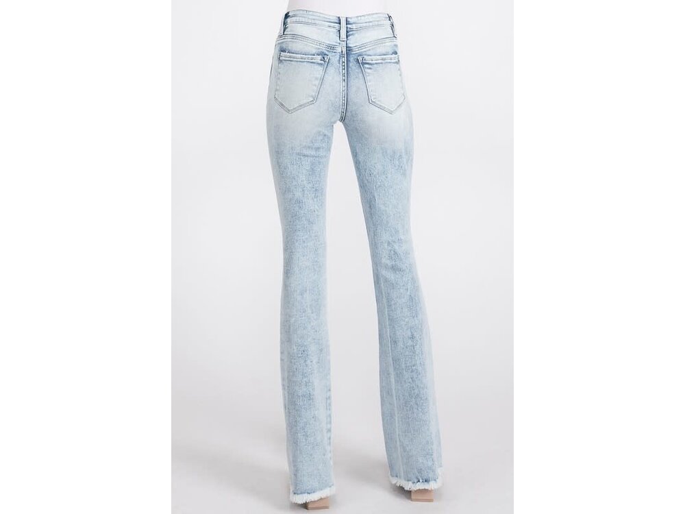 Petra153 Distressed Mid-Rise Flare with Frayed Hem