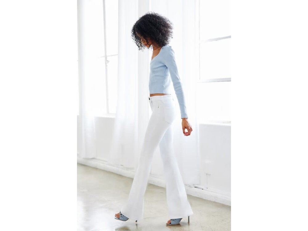 KanCan Mid-Rise White Denim Flare Jean