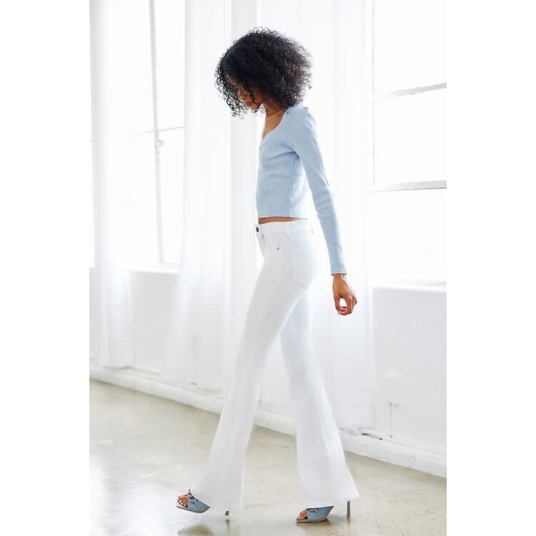 KanCan Mid-Rise White Denim Flare Jean