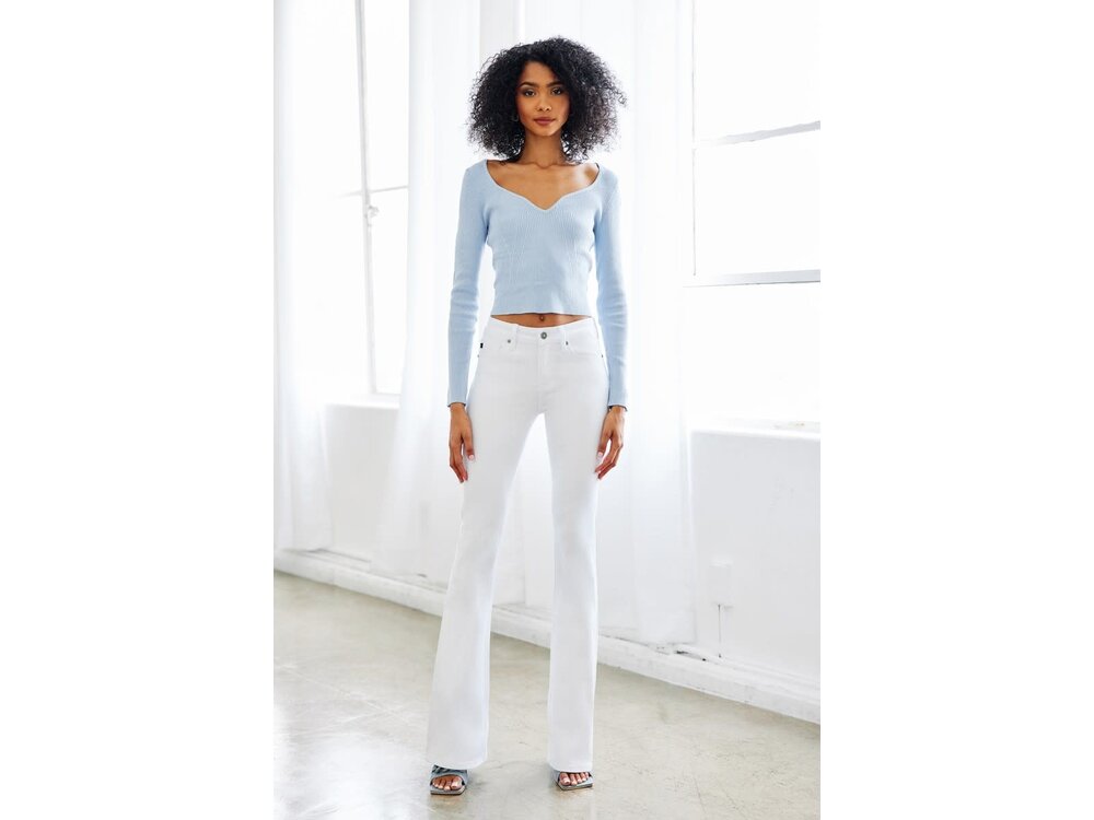 KanCan Mid-Rise White Denim Flare Jean