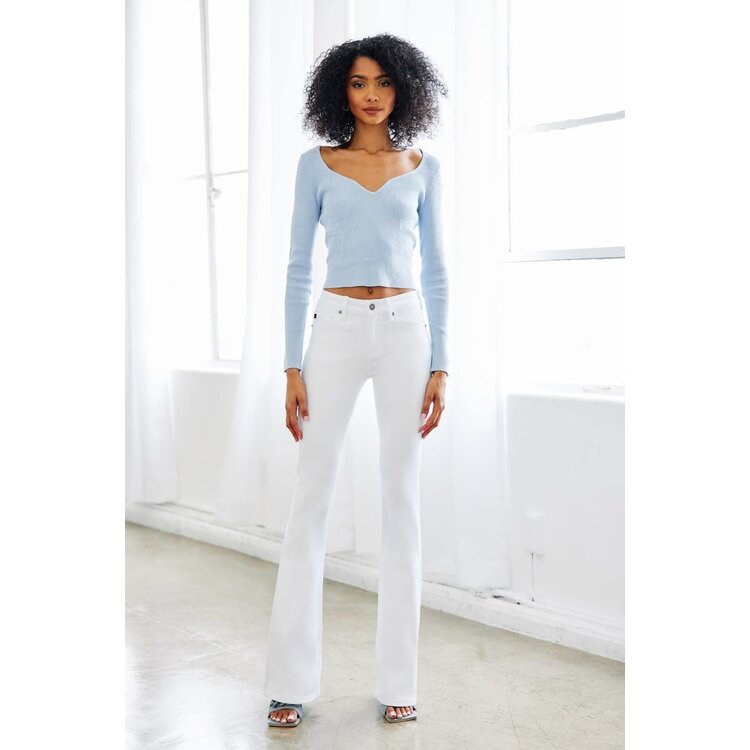 KanCan Mid-Rise White Denim Flare Jean