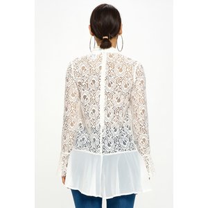 High-Neck Cut Out Flowy Shirt with Lace