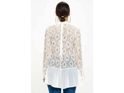 High-Neck Cut Out Flowy Shirt with Lace