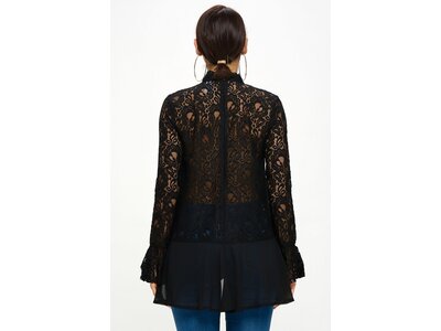 High-Neck Cut Out Flowy Shirt with Lace