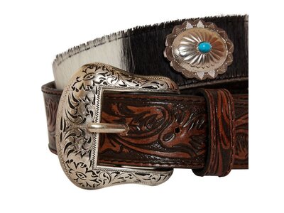 Myra Bags Distinguished Hand-Tooled Hair on Hide Belt