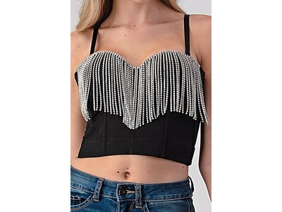 Denim Bustier with Crystal Fringe