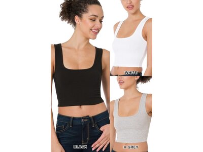 Square Neck Cropped Tank- Thick Cotton/Spandex