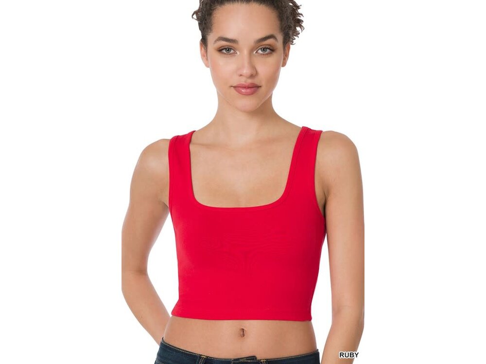Square Neck Cropped Tank- Thick Cotton/Spandex