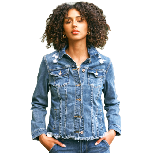 KanCan Zoey Basic Distressed Denim Jacket KanCan Zoey Basic Distressed Denim Jacket