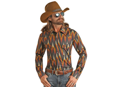 Rock and Roll Denim Dale Brisby- Digital Dark Aztec Print Pearl Snap