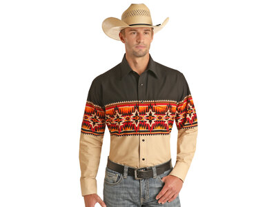 Rock and Roll Denim Aztec Print Pearl Snap