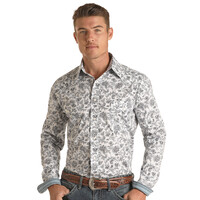 White and Black Paisley Print Pearl Snap