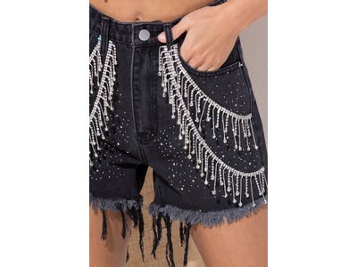 Blue B Gemstone Sprinkled Shorts with Rhinestone Fringe