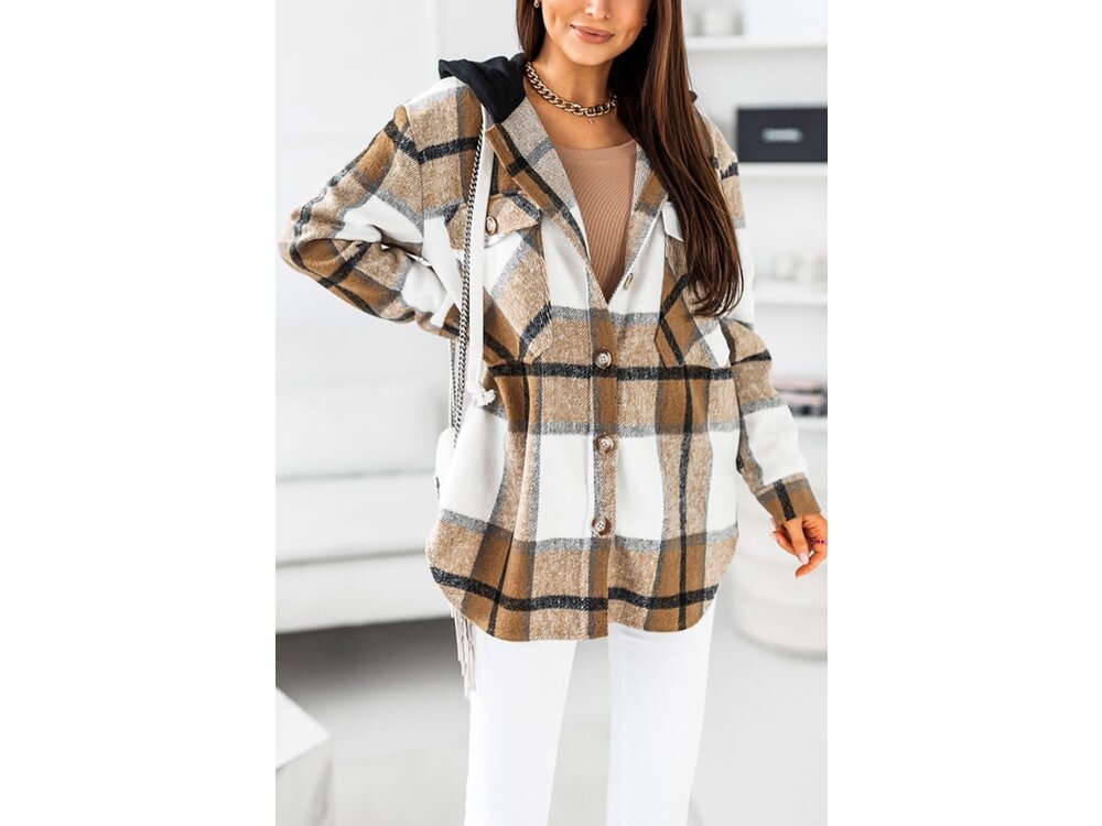 Hooded Plaid Fleece Jacket
