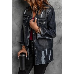 Black Denim Distressed Jacket