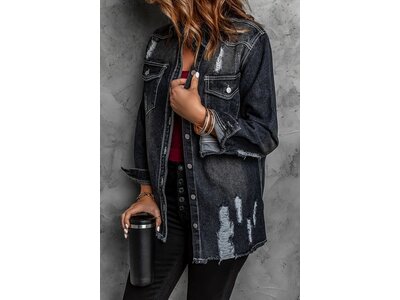 Black Denim Distressed Jacket