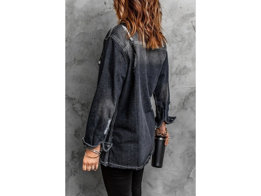 Black Denim Distressed Jacket