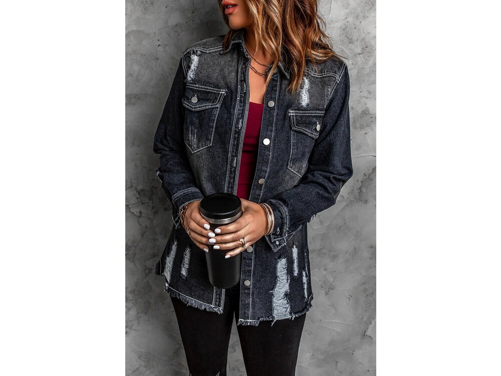 Black Denim Distressed Jacket